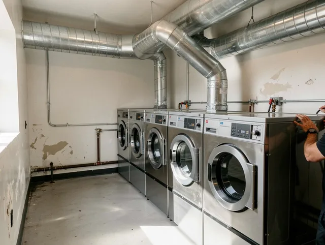 Yucaipa Dryer Vent Cleaning team performing large-scale commercial dryer vent cleaning in Yucaipa