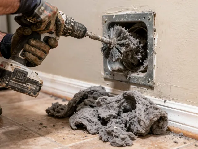 Certified Yucaipa Dryer Vent Cleaning technician performing dryer vent cleaning in Yucaipa