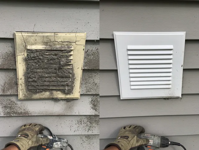 Yucaipa Dryer Vent Cleaning technician installing high-quality dryer vent cover at a residential property in Yucaipa