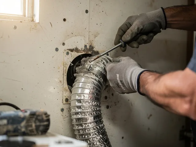 Yucaipa Dryer Vent Cleaning technician performing precise dryer vent hose installation in Yucaipa